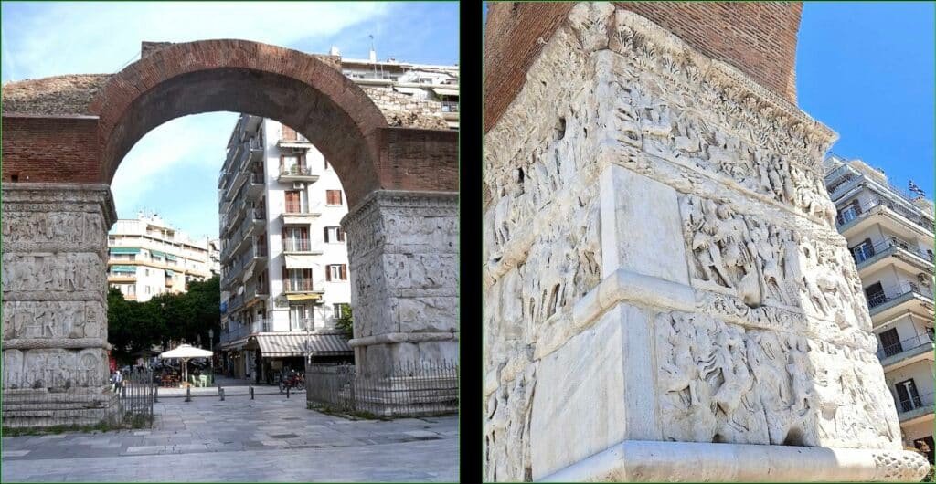 Arch of Galerius was constructed to celebrate Roman Emperor Galerius’s victory over the Sassanid Persians in the Battle of Satala. Shows scenes from the Persian wars.
